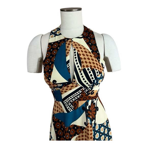 Vintage Neiman Marcus 60s/70s MOD Brown Abstract Maxi Dress Gown w/Wrap Shawl XS - Picture 3 of 13